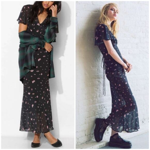 Betsey Johnson Vintage for Urban Outfitters Juliana Rose Maxi Chiffon Dress XS - Picture 1 of 15